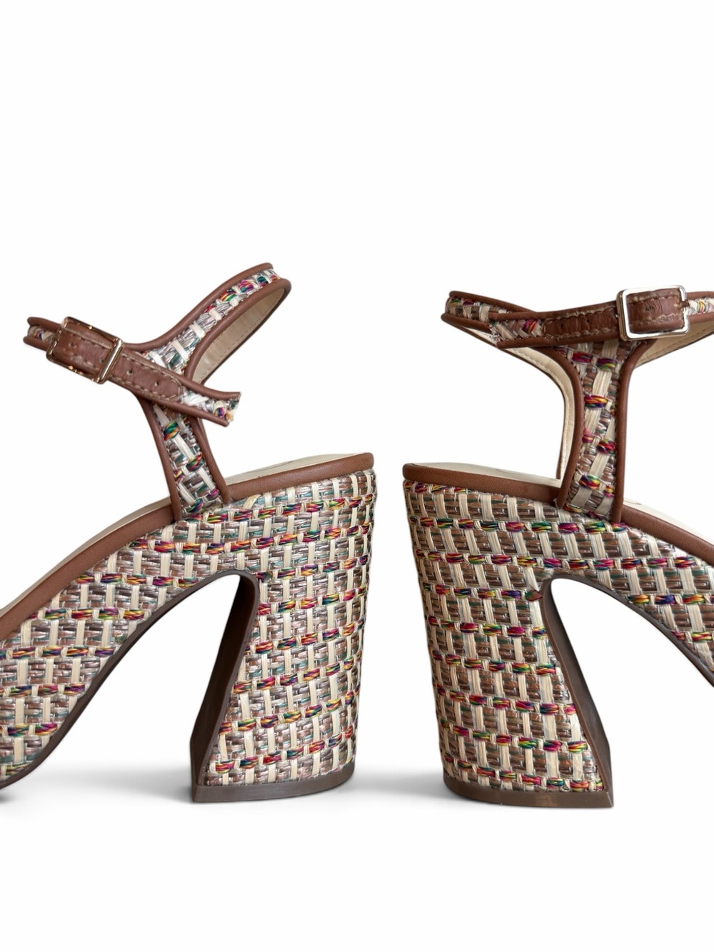 Jessica Simpson Multicolor Woven Platform Sandals with Brown Trim - Picture 9 of 15